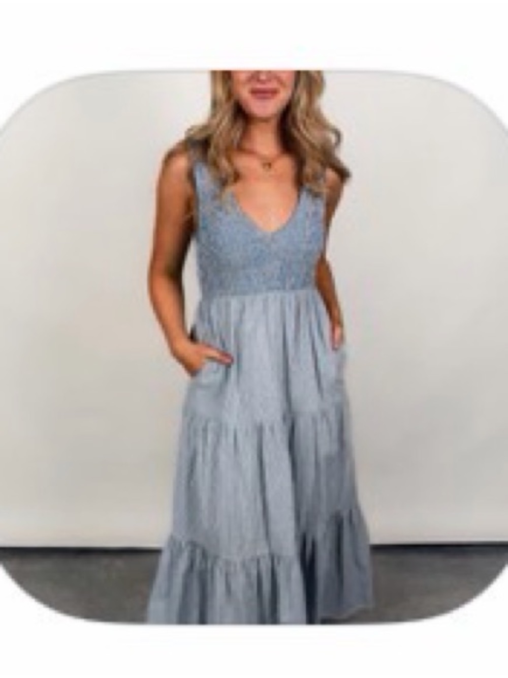 Sleeveless Light Blue Tiered Maxi Dress
